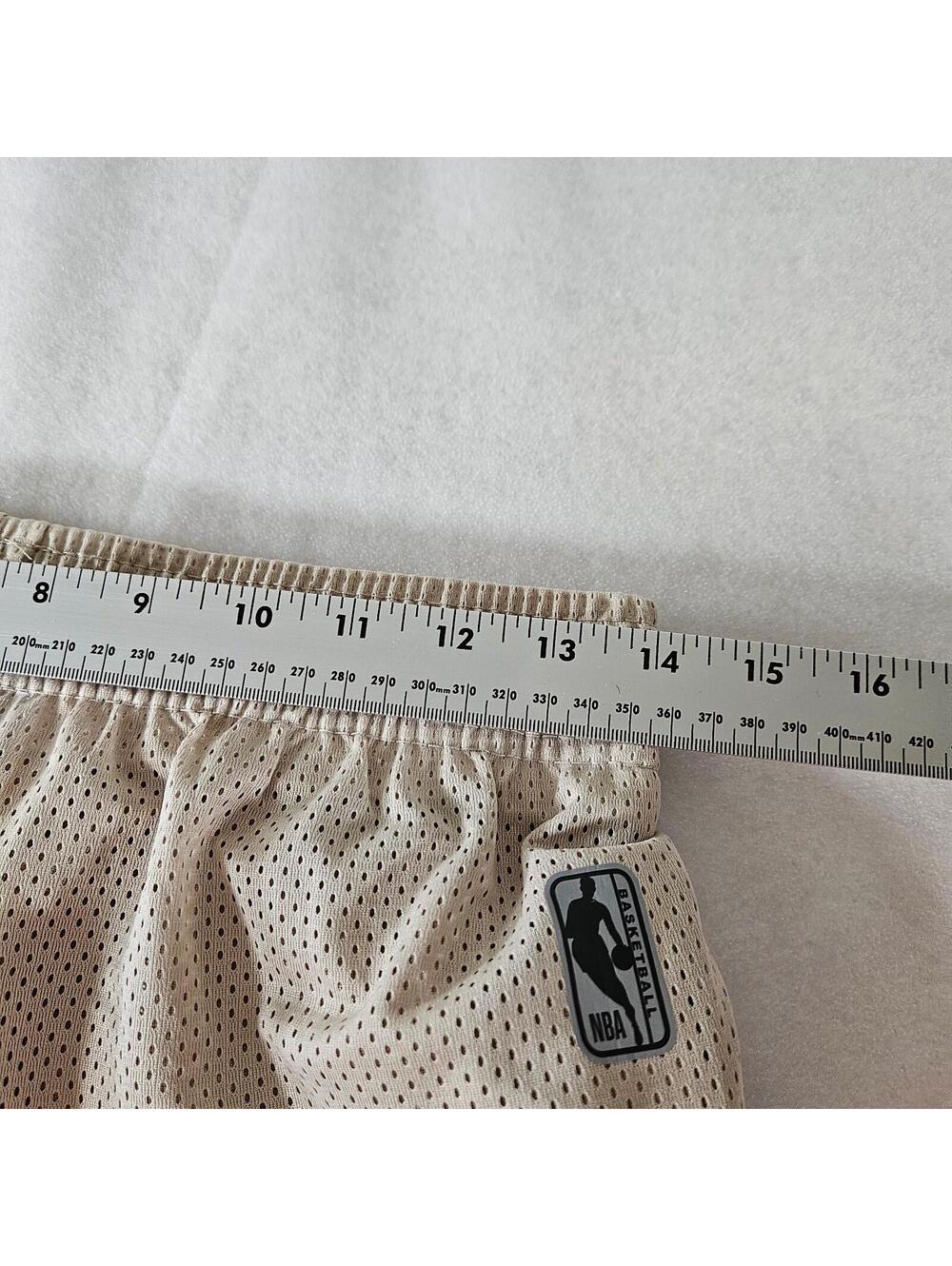 NBA Basketball Shorts Mens Small Beige Mesh Blue Trim Athletic Drawstring - Picture 7 of 10